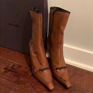 Prada Antique Style Brown Bow Front Boots